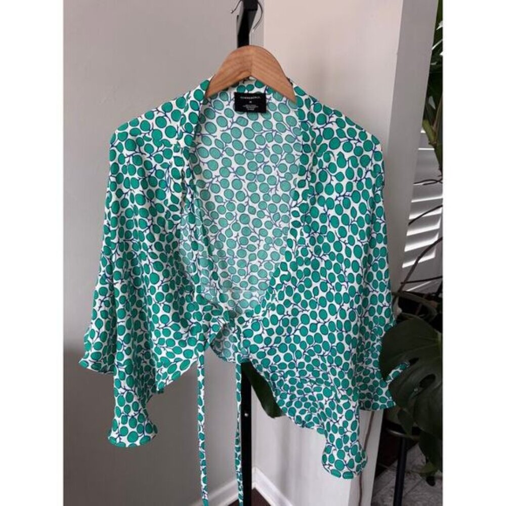 Summersalt Womens Green and White Tie Blouse